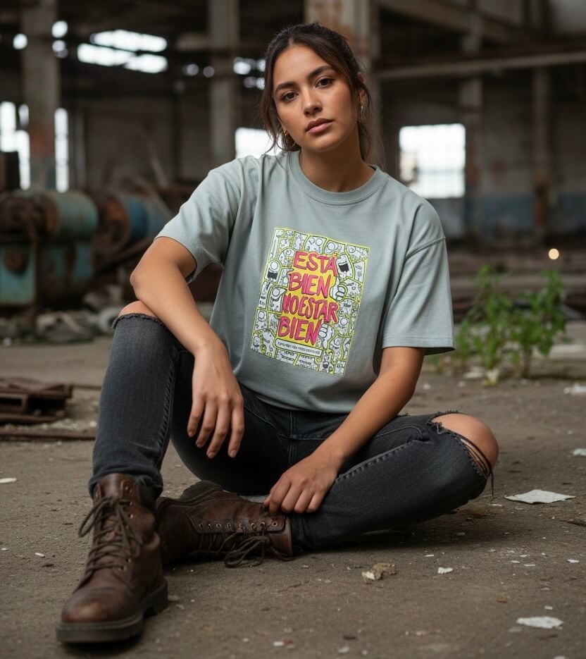 MUJER CON PLAYERA AZUL
